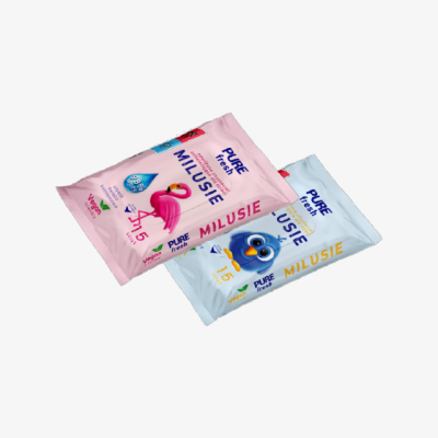 Pure Fresh Milusie nawilżane chusteczki odświeżające 98 % wody 15 sztuk